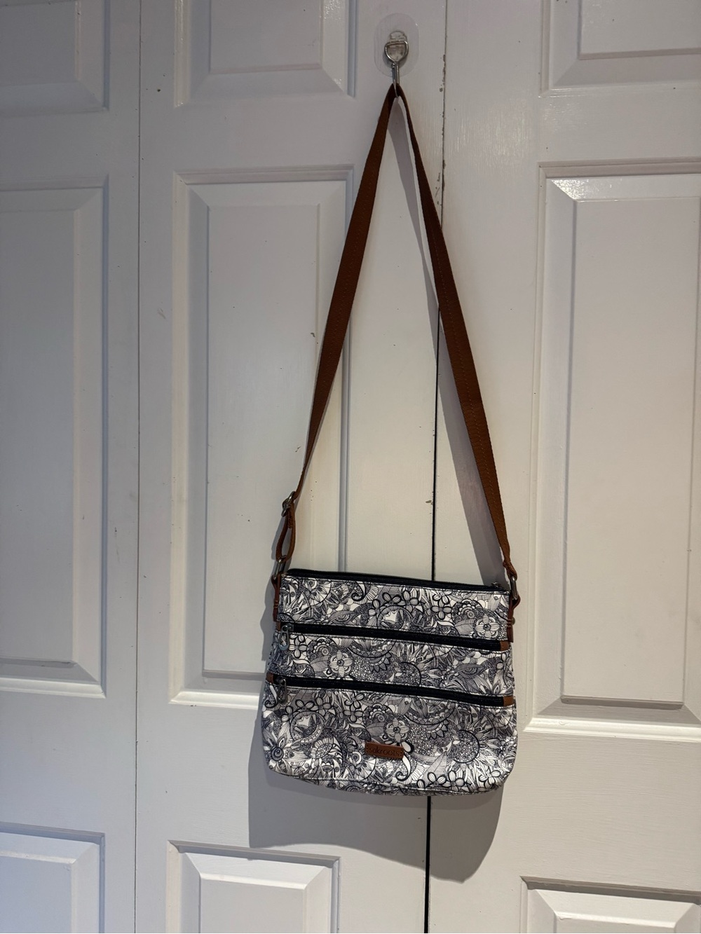 Sakroots Floral Crossbody Shoulder Bag with Brown Strap